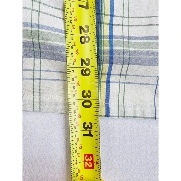 J. Crew Size XL Mens Vanilla Green Yellow Check Short Sleeve Cotton Pocket Shirt - Picture 8 of 10